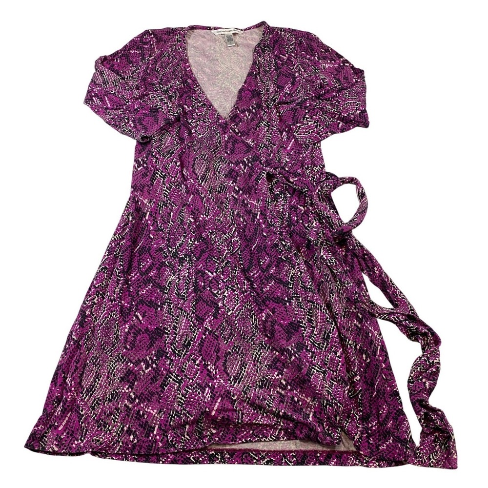 Diane von Furstenberg Purple Snakeskin Silk Jersey Wrap Dress Size 6